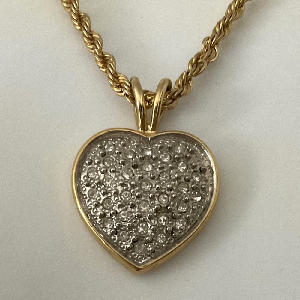 VINTAGE PARK LANE RHINESTONE HEART PENDANT NECKLACE